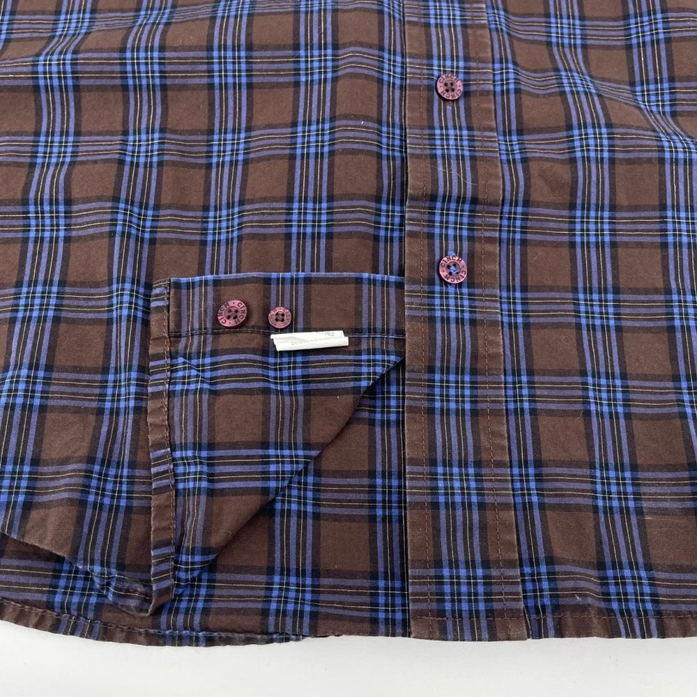 Cinch Button Down Shirt Mens M Brown Blue Plaid MTW1103151 Long Sleeve Pocket